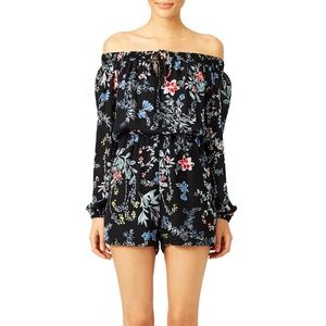 Parker Floral Cloud Romper in Black Silk